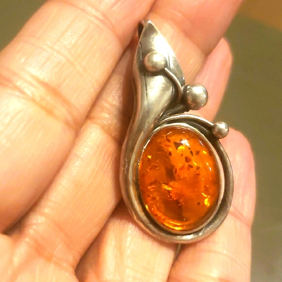 Jewelry - SOLD VINTAGE AMBER Pendant & BROOCH Sterling Silver